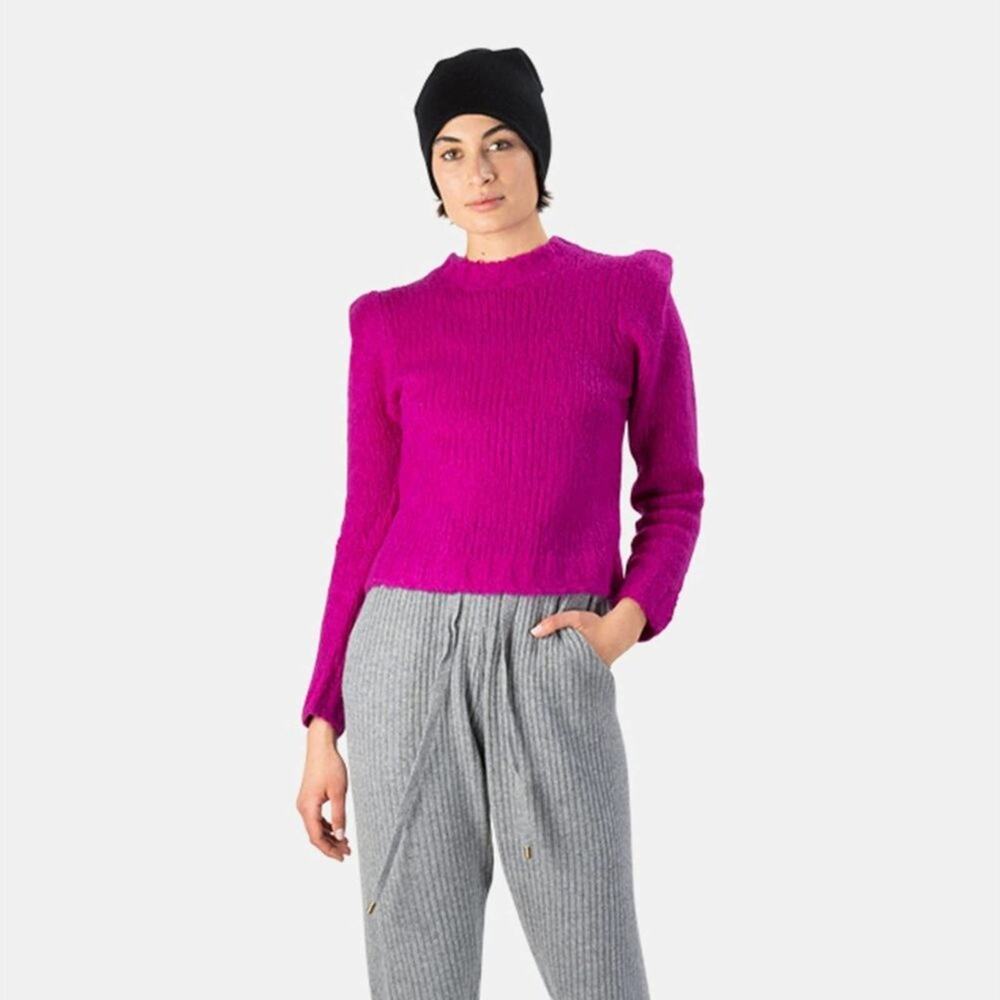 NAADAM Cashmere Structured Shoulder Sweater Fuchsia Purple Pink {N44}